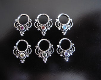 Zircon Silver Septum, helix,Zircon Helix Piercing, Zircon Tragus ring, Tribal Silver Septum, Ethnic tribal silver septum