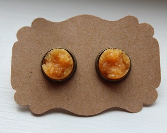 Orange Druzy Earrings, Drusy Earrings, Druzy Earrings, Brass Post, Orange Druzy Post, Brass Druzy Earrings, Orange Earrings