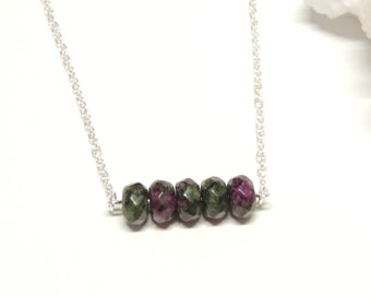 Ruby Zoisite Bar Necklace, Green Gemstone Necklace, Minimalist Bar Necklace, Energy Necklace, Boho Layering Necklace