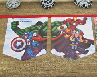 Avengers Birthday Party Bunting - Superhero Thor Iron Man - Captain America The Hulk