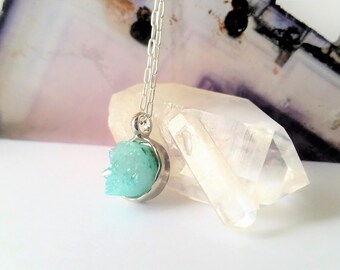 Aquamarine Blue Druzy Crystal Necklace