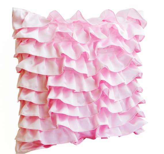 Decorative pillow in Soft Pink Satin with Ruffles Ruffle