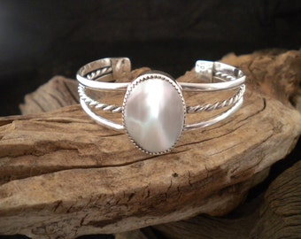 Mother-Of-Pearl Sterling Silver Bracelet Cuff Bracelet HandcraftedSWDesigns