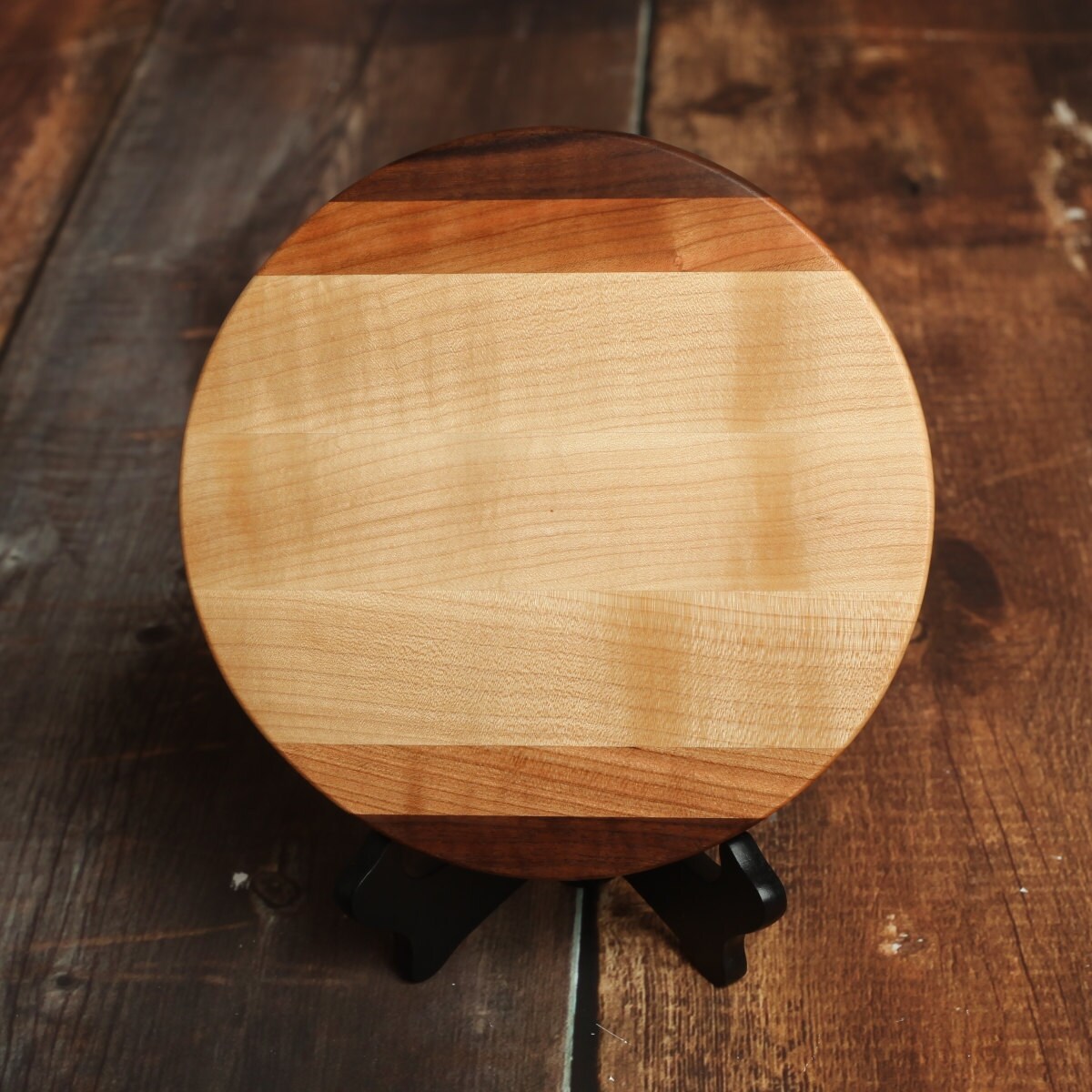 Round Custom Cheese Board Made from Maple Walnut and Cherry