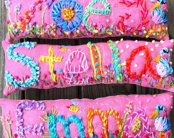 Freehand Embroidered Bohemian Letters Name Pillow Personalized Custom Made Up To Five Letters YelliKelli