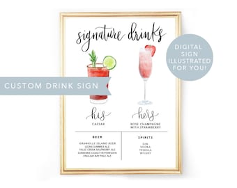 His Hers Drink, Digital Signature Drinks Sign Printable, Signature Drink Sign Wedding Illustrated Signature Cocktail Sign Wedding Drink Sign