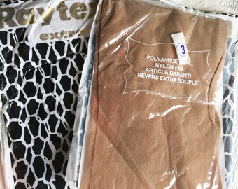 2 pairs of French vintage stockings, Vintage seamless nylon Stockings, Size 3, Size L, stretch, French Vintage Hosiery, 70's look