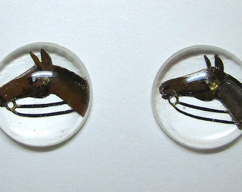 2 Vintage Glass Horse Cabochons