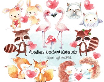 Valentines woodland watercolor ,Valentine's clipart,valentine day clipart Instant Download PNG file - 300 dpi