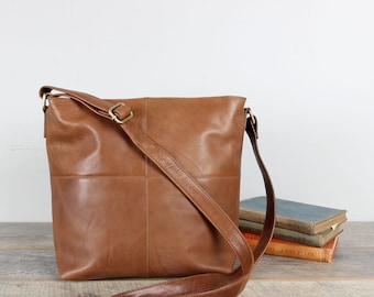 Distressed Leather Cross Body Messenger Bag, Leather Purse, Tan