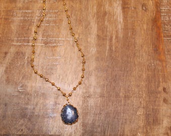 Black quartz Stone on Gold Filled Rosary Chain