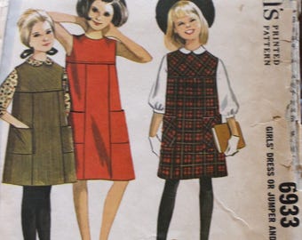 So cute! Vintage 1963 McCall's sewing pattern #6933 in Girls' size 8 - Back buttoned, yoked dress or jumper and blouse - UNCUT