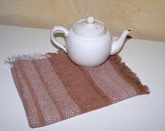 Cotton light brown and white linen doily 45 cm x 55 cm