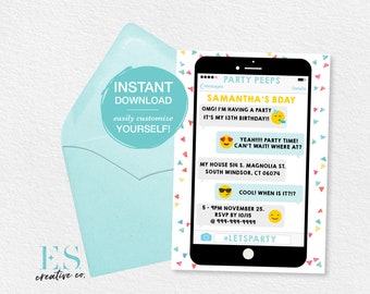 Emoji Birthday Invite, Teen Invite, Tween Invite, Birthday Invite, Printable Birthday Invitation, Instant Download, Teen, Tween, Emoji Party