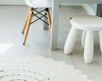 Crocheted round cotton cream rug fi 100cm 40''| crochet rug | ecru rug | scandinavian rug | cream rug | round rug | round carpet | beige rug