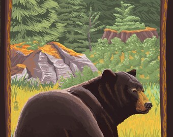 The Adirondacks - Long Lake, New York State - Black Bear in Forest (Art Prints available in multiple sizes)