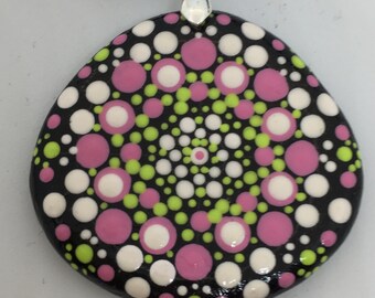 Mandalastein pendant pink/light green dots-"Pink lady"-Unique