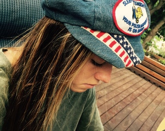 Vintage 70's denim patched hat
