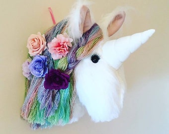 Super Fluffy faux fur Unicorn wall mount .... faux Taxidermy