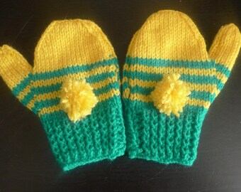 Child's Green and Yellow Hooped Mittens