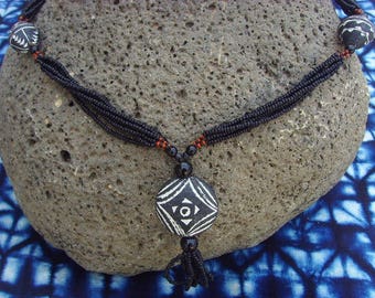 African necklace - clay pendant - nect10