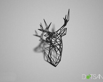 Black 3D Printed Stag Deer Trophy Head Facing Right