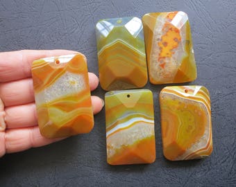 AS PICTURED- 5pcs Large Brownish Orange Druzy Agate Rectangle Pendant 35x55mm- top drilled,Mens Pendant
