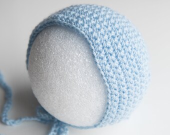 Blue Crochet Baby Hat Newborn Bonnet Photography Prop