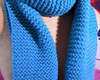 Turquoise scarf, knitted by hand