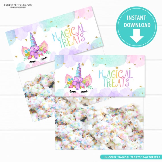watercolors unicorn bag toppers thank you tags bag labels