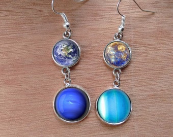 Solar system earrins, planet earrings, Galaxy earrings, nebula earrings, cosmic earrings, interstellar earrings