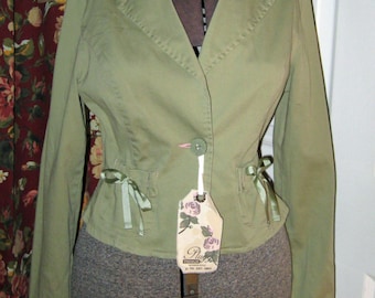 Vintage Sage Green Plugg Jacket Size M with Ribbon Trim