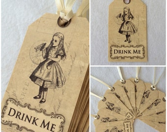 Alice In Wonderland vintage style gift tags - set of 10 - Drink Me