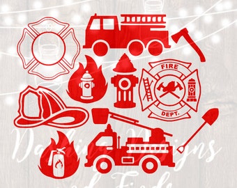 DIGITAL DOWNLOAD svg png firefighter fire truck fire badge fire hydrant fire hat recue first responder silhouette cricut monogram decal