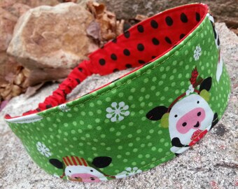 Christmas Cow Headband, Reversible Polka Dot Headband