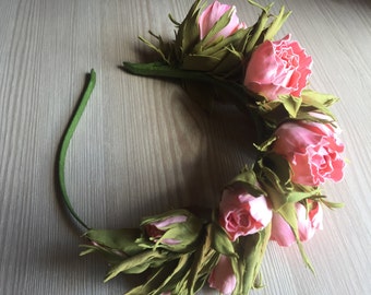 Boho Wedding flower Headband wreath Peach Flowers Bridesmaid flower Bridal flower crown Flower tiara Bridal rose hair Bridal flower hair