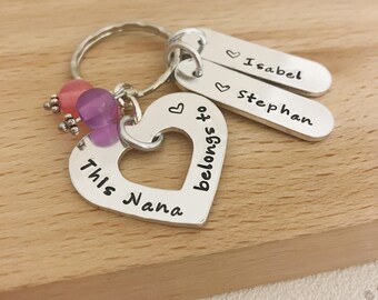personalised gift, nana gift, nanna gift, personalised keyring, personalised names, birthday gift, mum Mother's Day, belongs to keyring, UK