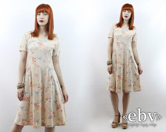 90s Floral Dress 90s Dress 1990s Dress Babydoll Dress Soft Grunge Dress Day Dress Boho Dress Vintage 90s Beige Floral Summer Dress S M L