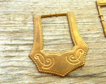 2 Brass Buckle Stampings - Brass Buckles -Etched Buckles - Brass Findings - Brass Stampings - Vintage Brass