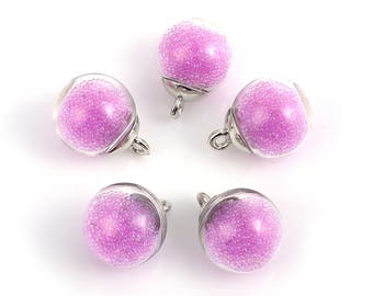 5 pendants Globe in glass silver Interior Micro beads - Rose
