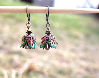 Flower Leaf Earrings, Leaves earings, Artisan Handmade Jewelry, Gift for Her, Unique Ideas for her, Hippie Earrings, Earthy Jewelry, Dangles