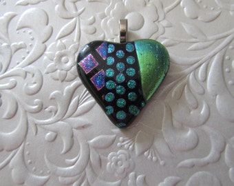 Fused Dichroic Heart - Fused Dichroic Pendant - Fused Heart Jewelry - Measures 1.5" x 1.5"