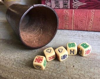English Leather Dice Shaker Cup, 5 Poker Dice, Vintage Games, Pub Games, Man Cave