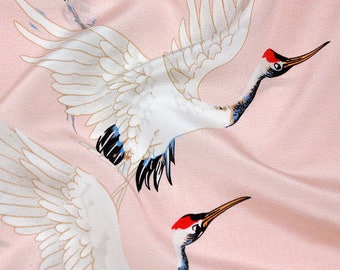 16MM 140cm width 100% muberry silk Red-crowned crane printed crepe de chine by half meter DF018