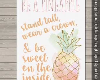 Be a pineapple stand tall glitter 10" x 14" canvas print custom wall art on wood frame BAPC