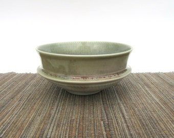 Vintage Handmade Pottery Bowl, Studio Pottery Porcelain Bowl, Green Red and Blue Glaze, Chattered Design, Gangnier 1980s Pottery, Catchall