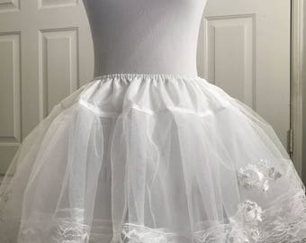 Handcrafted 16 Inches Layers White Princess Embroidery Lolita Petticoat