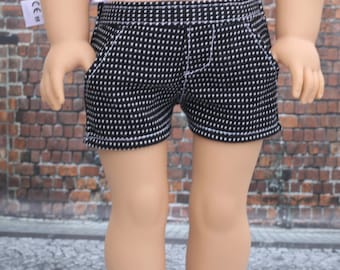 18 Inch Girl Doll Clothes | Black White Pin Dot Tweed SHORTS American Made