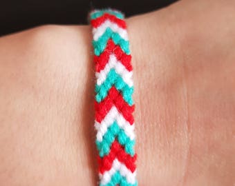 Bracelet, Red-white-green, handmade, gift for him, gift for her, arrow-shaped