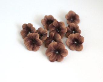 Polymer Clay Flower Beads, Latte Light Brown Wildflower 10 Pieces